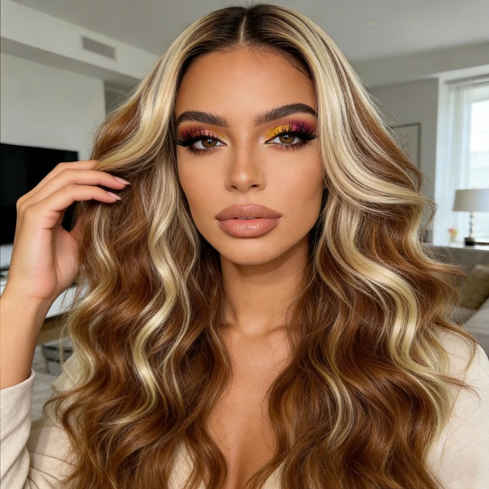 

Парик с кружевной передней частью 13x4 HD Highlight Body Wave, омбре, медово-блонд, из натуральных волос, без клея, плотность 200%, для женщин