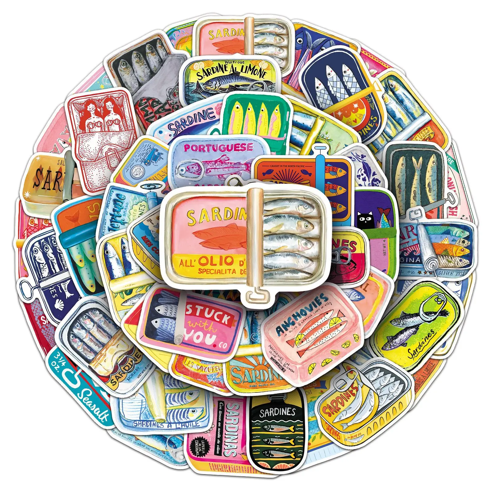 

10/30/50PCS Cartoon Canned Saury Fish Stickers Decoration Suitcase Scrapbooking Phone Laptop Stationery Toy Gift