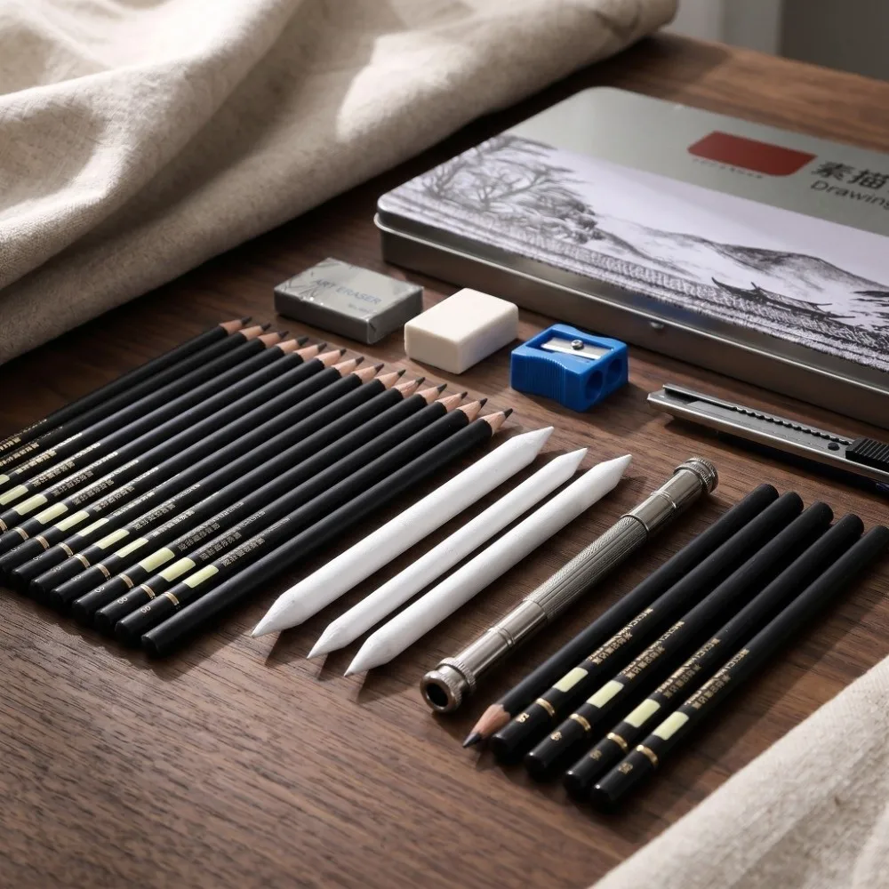 

29PCS Multiple Hardness Sketch Pencil Kit Practical Portable Charcoal Sketch Pencils Various Combinations