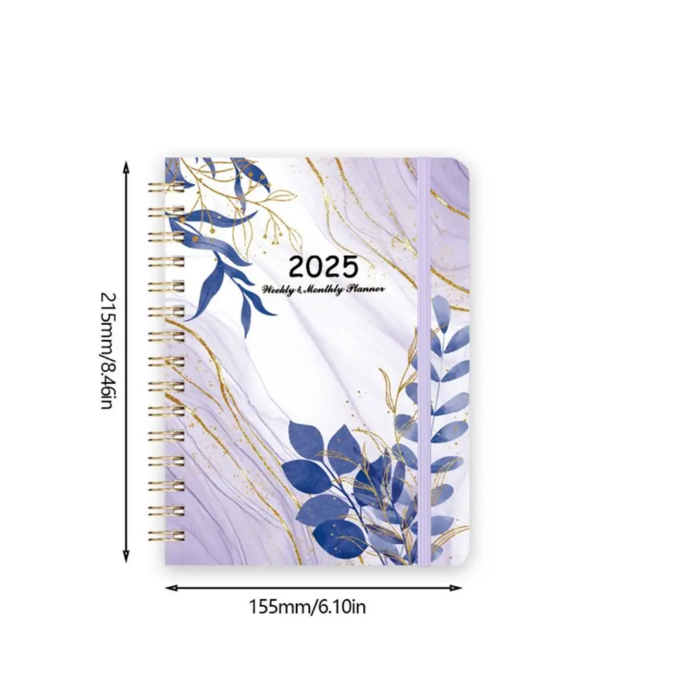 Agenda en inglés de 365 días 2025, Plan semanal, cuaderno diario mensual de flores, práctico planificador de horario A5 con bobina de hojas sueltas