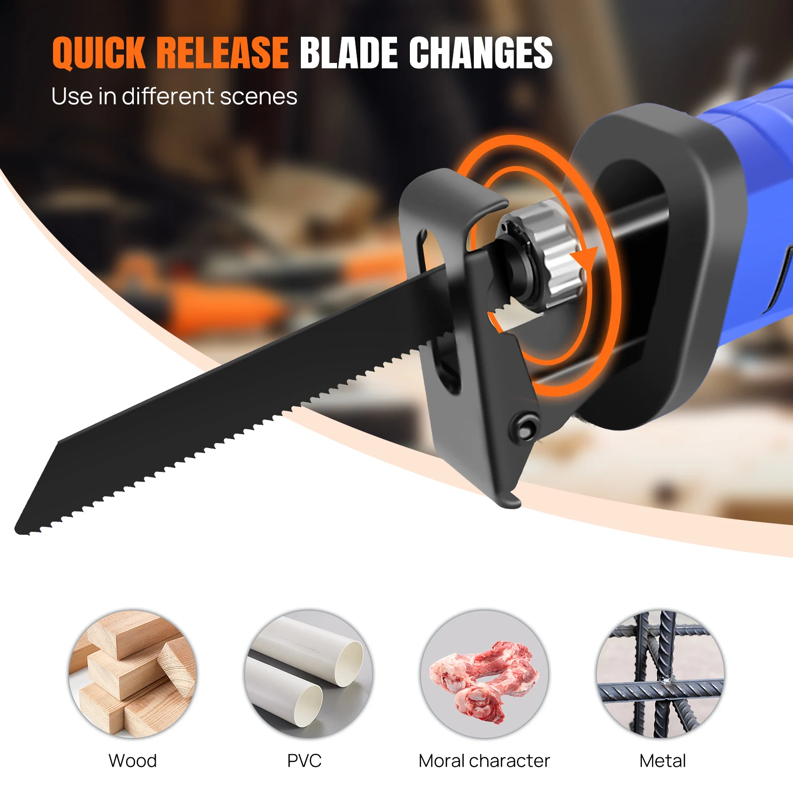 منشار كهربائي ترددي منشار قطع معدني من الخشب أداة قطع متغيرة السرعة مع أداة تغيير شفرة أقل و5 شفرات منشار