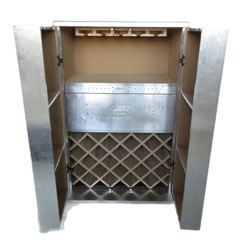 Industrial style aluminum leather retro box, mobile wine cabinet combination