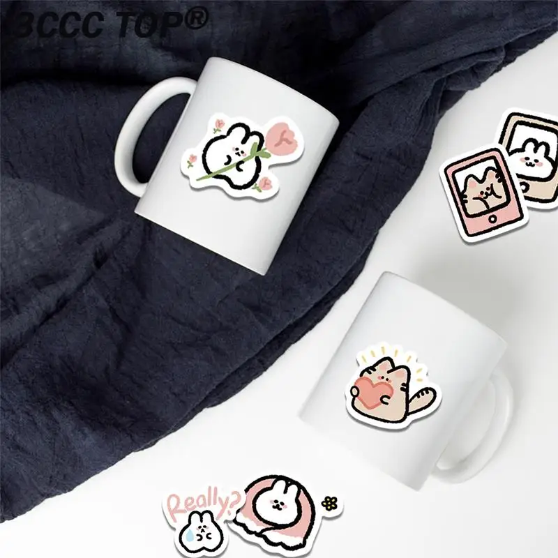60Pcs Kawaii Cat Rabbit Cartoon Sticker Cute Animal Decals Kids Toys DIY Scrapbook Laptop Stationary Guitar Suitcase Car Sticker