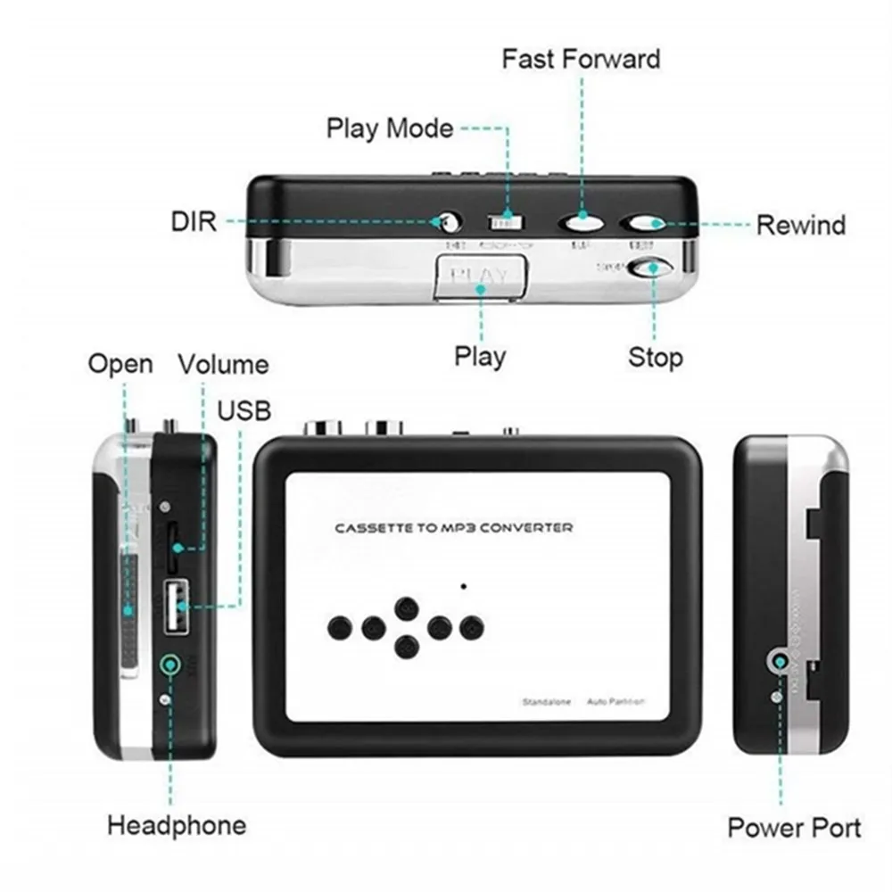 Machine à cassette portable, baladeur, lecteur audio, transcription de bande, disque U vers stéréo, format MP3, convertisseur USB, sortie pour téléphone sauna, 5V