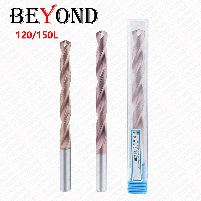 BEYOND Long 120 150 mm Carbide Bit Lengthened Coated Twist Drill HRC55 Tungsten Steel Straight Shank CNC Drilling Milling 1-20mm