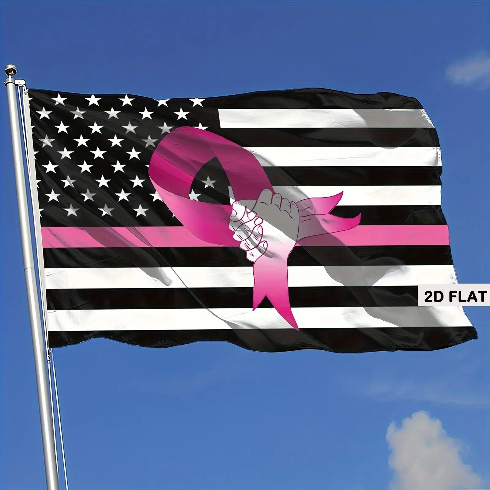 2D FLAT 1pc, Funny Flag Banner Wth American Flag with Pink Ribbon and Fist Perfect for Indoor and Outdoor, Polyester Material