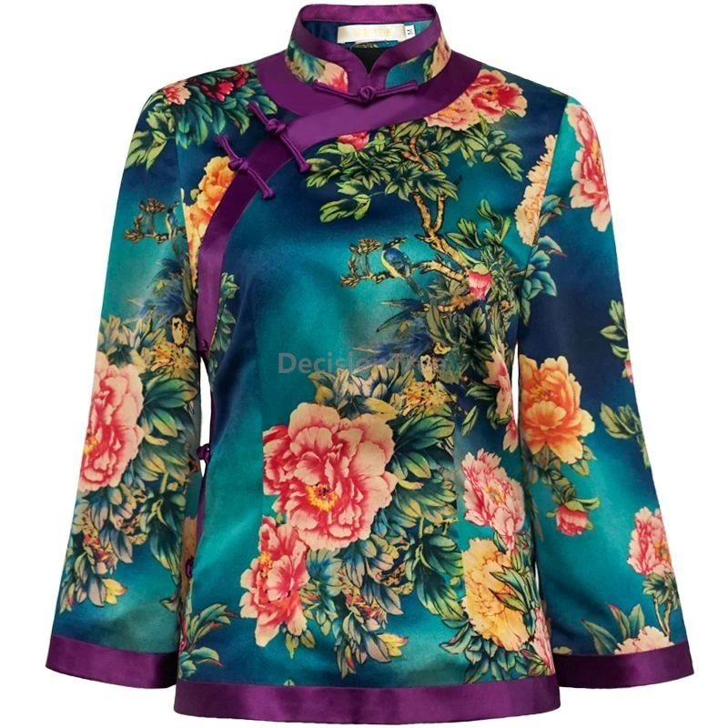 بلوزة تشيباو كلاسيكية على الطراز الصيني لعام 2025 بمزاج كلاسيكي مطبوعة مائلة بفتحة أمامية من شيونغسام بلوزة نسائية ضيقة #5