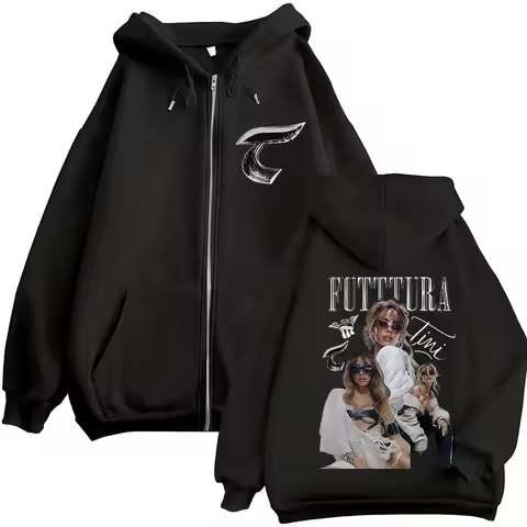 Singer TINI Futtura Tour 2025 Album Zip Up Hoodie Men Women Retro Oversized Jacket Sweatshirt Fashion High Quality Zipper Hoodie