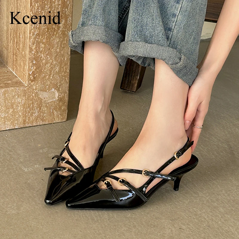 

Kcenid Hollow Summer Slingbacks Pumps Women Shoes Pointed Toe Stiletto Heels Women Sandals Fashion Elegant Square Button Shoes