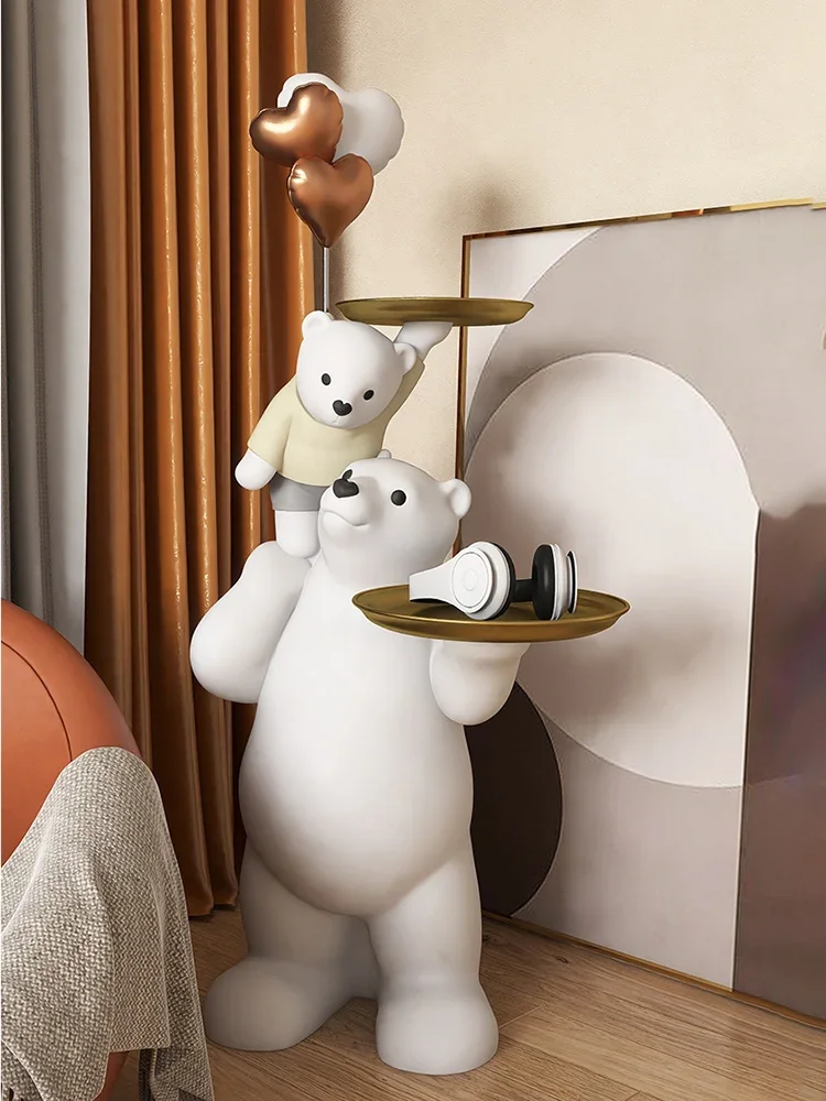 Nordic Home Decoration Cartoon Bear Statue Luxury Room Decor Large Floor Lamp Figurine Cartoon Home Accessories Animal Sculpture