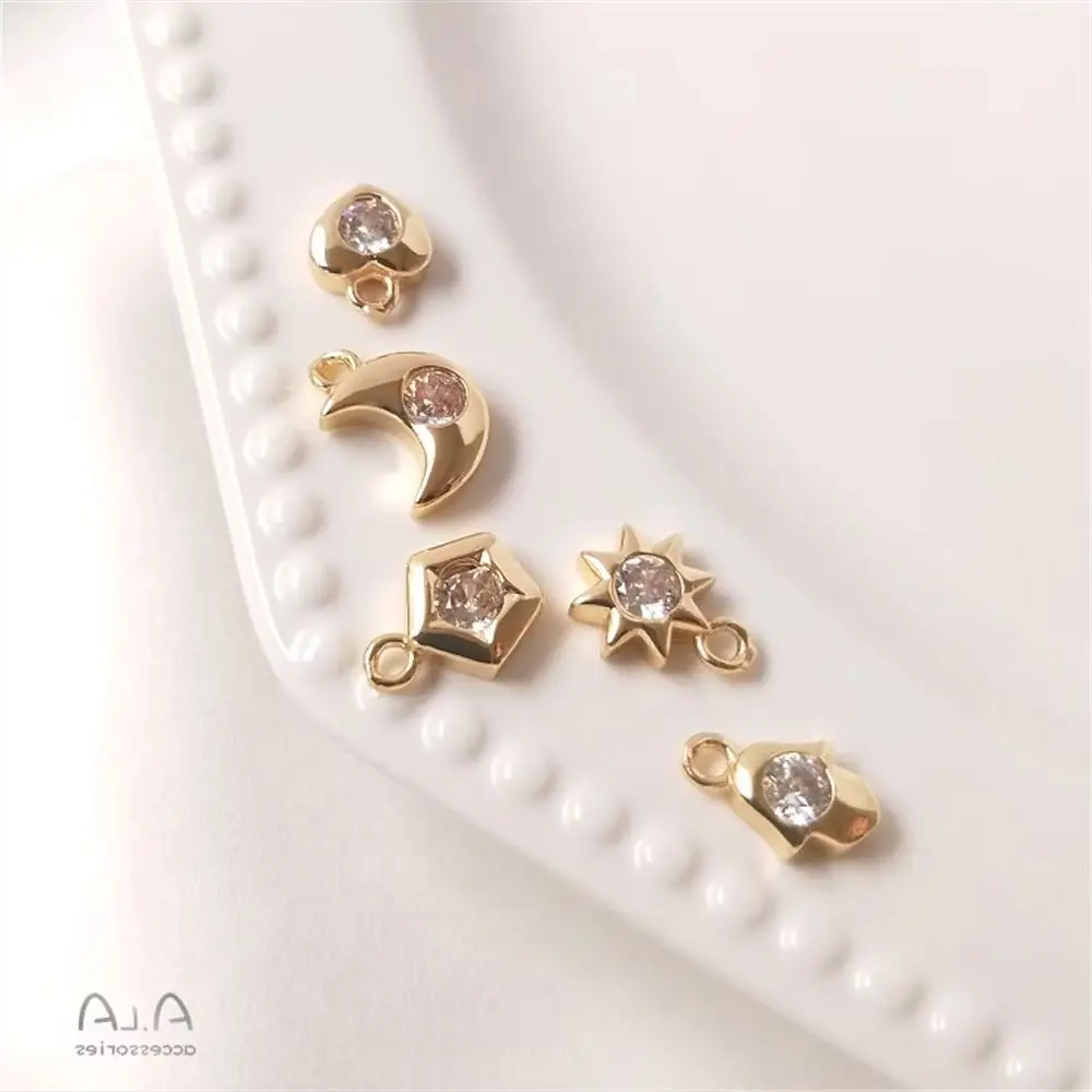 14K Gold Plated Zircon Inlaid Pendants, Star Moon Heart Pentagram Charms for DIY Jewelry Making