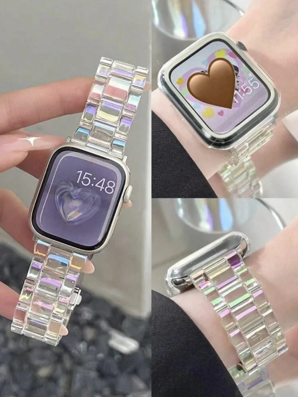 

Excellent Transparent plastic loop For Apple Watch band women 10/9/7/ 38mm 40mm 41mm 42mm 44mm 45mm 46mm Strap