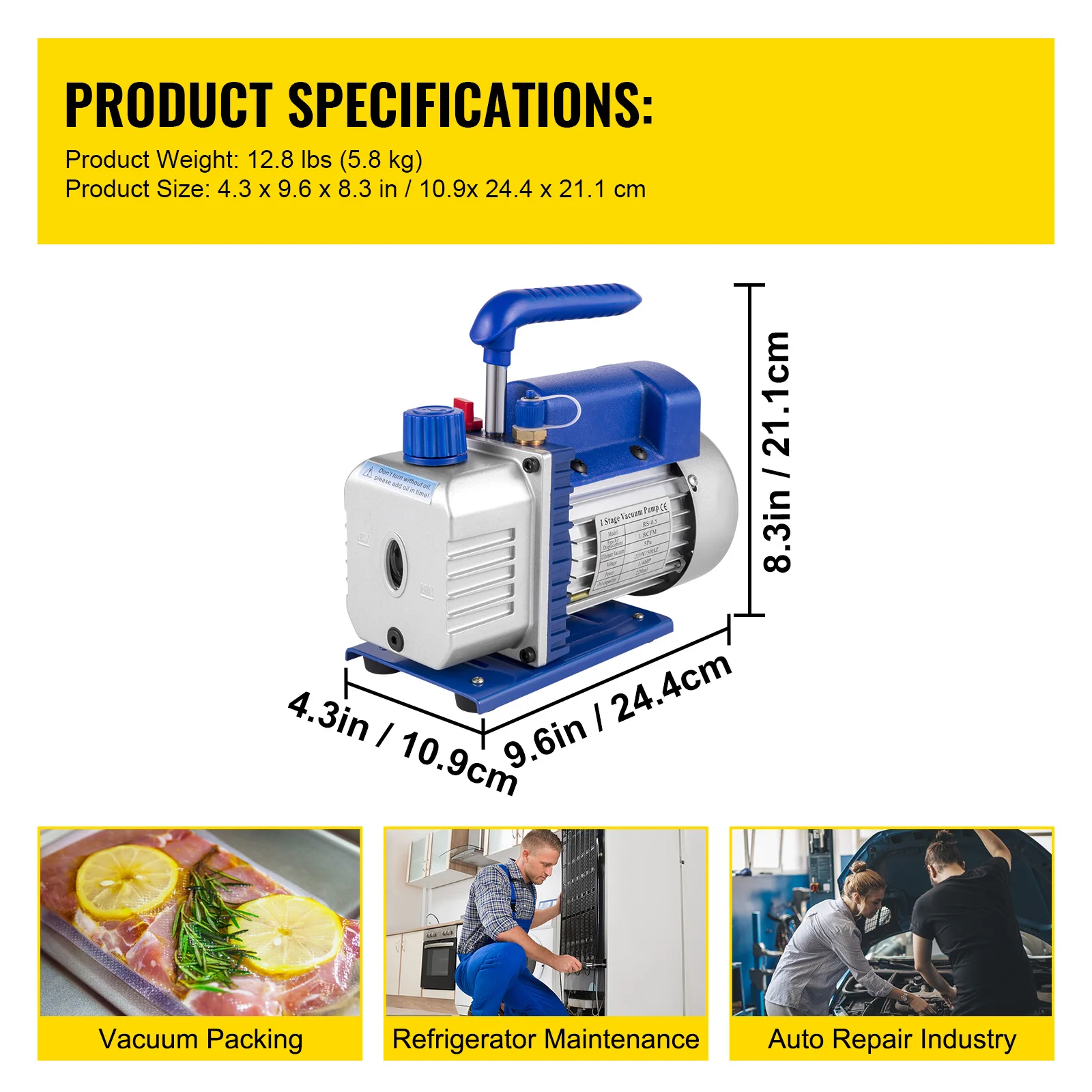 SucceBuy 1.8CFM 1/4HP Koelmiddel Vacuümpomp Kit HVAC Eentraps Vacuümpomp met Spruitstuk Meters voor Auto Airconditioning