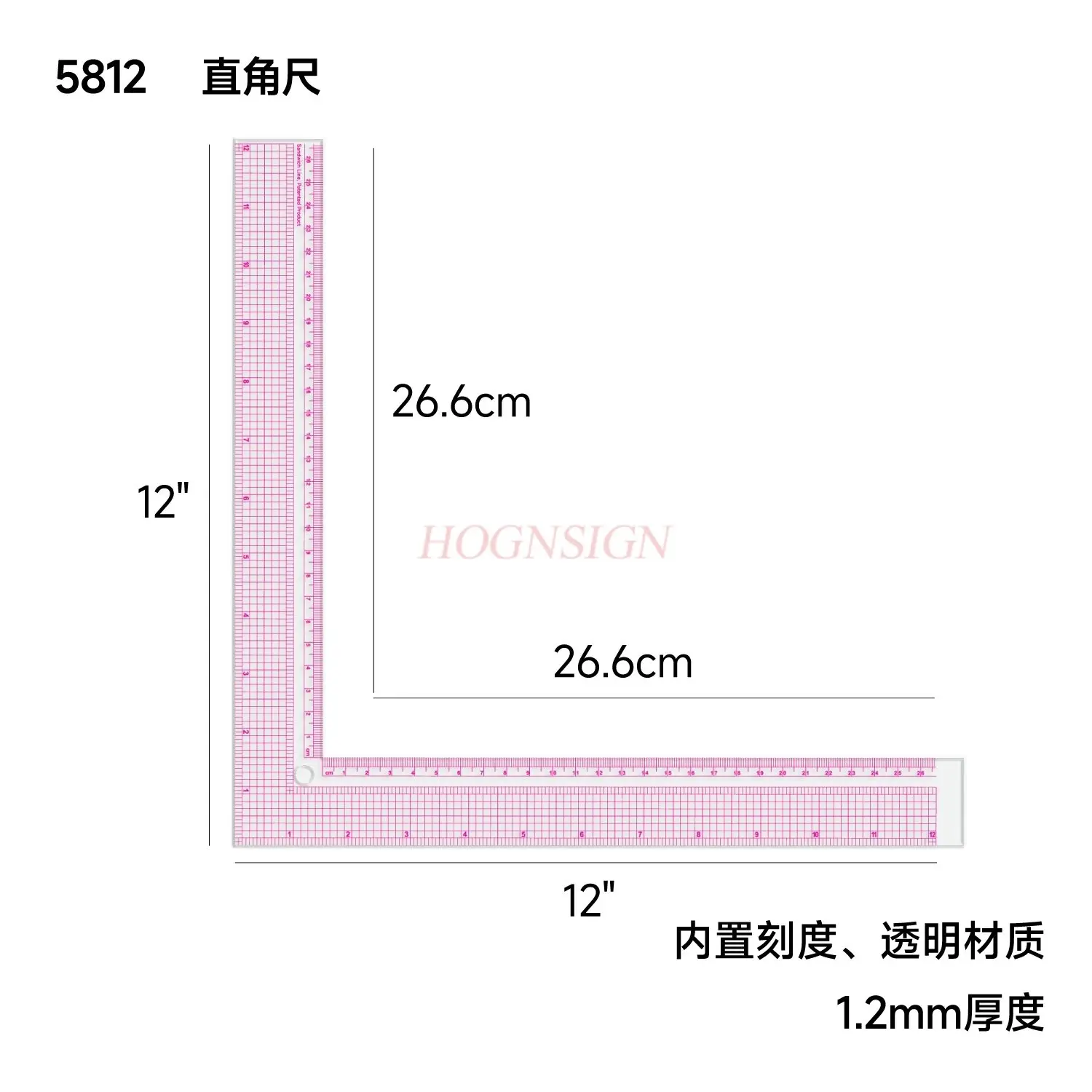 1pcs Square ruler, transparent material, L-shaped equilateral metric, imperial system, outer imperial system, inner imperial