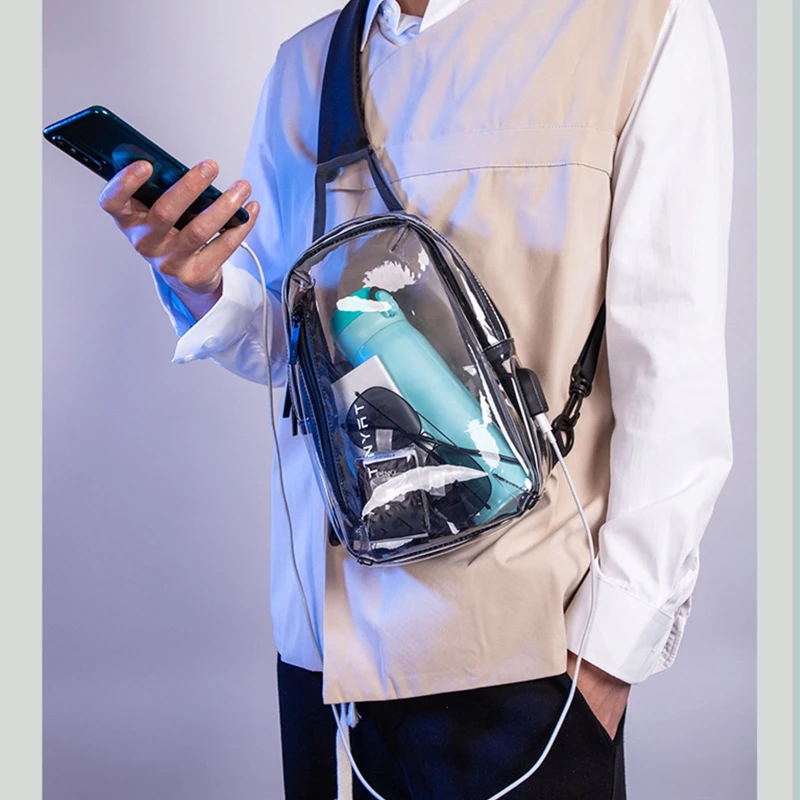 Clear Crossbody Man Chest Bag Brand Small Men Shoulder Bag Women Waterproof Chest Bag USB Charging Fashion Bags