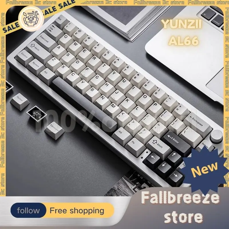 YUNZII AL66 Silver 66-Key CNC Aluminum Knob Gasket Wireless Bluetooth/2.4G/Wired Hot Swap Mounted RGB Mechanical Gaming Keyboard