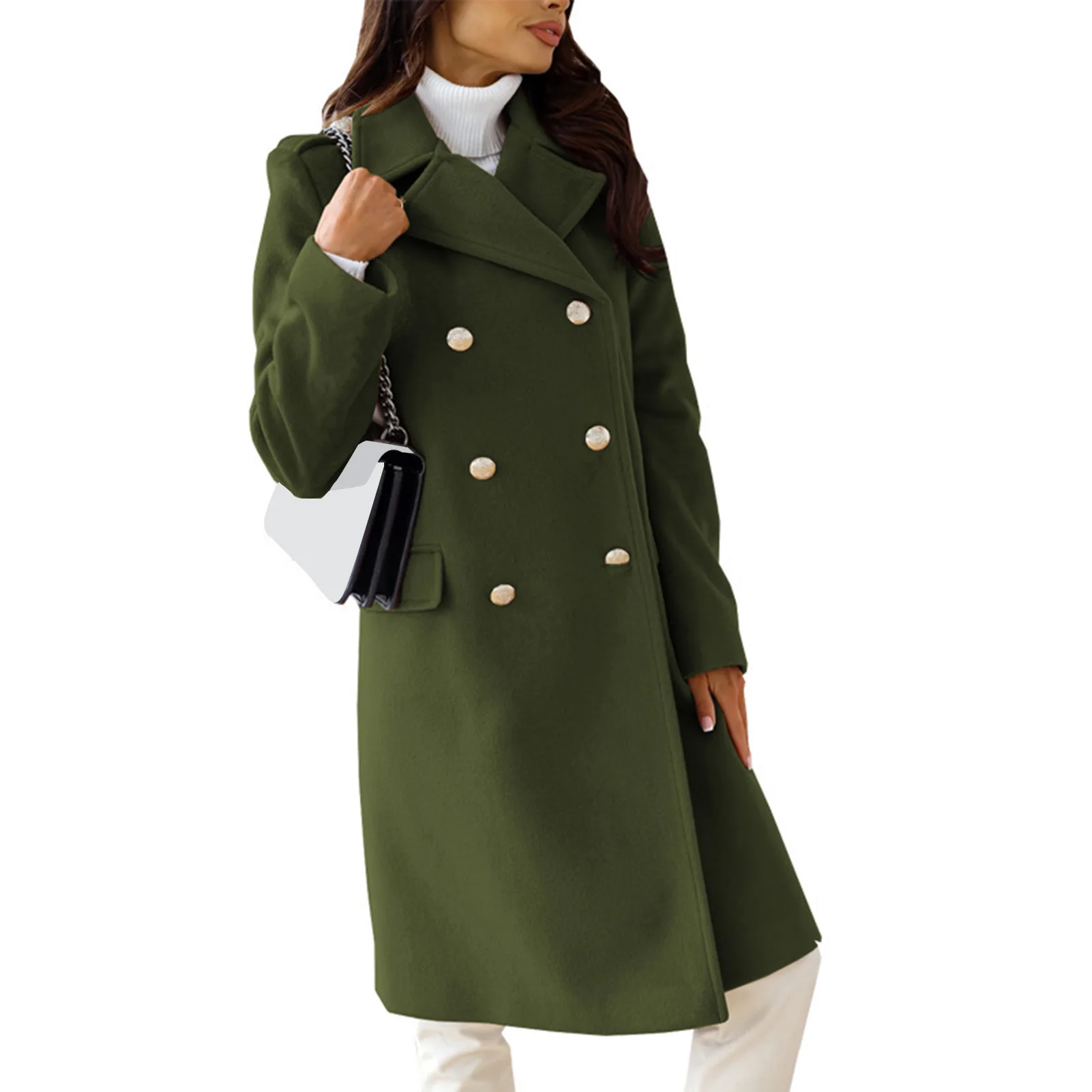 Простое элегантное пальто, пальто, женский повседневный длинный пиджак с клапанами и карманами, универсальный шерстяной пиджак для свидания