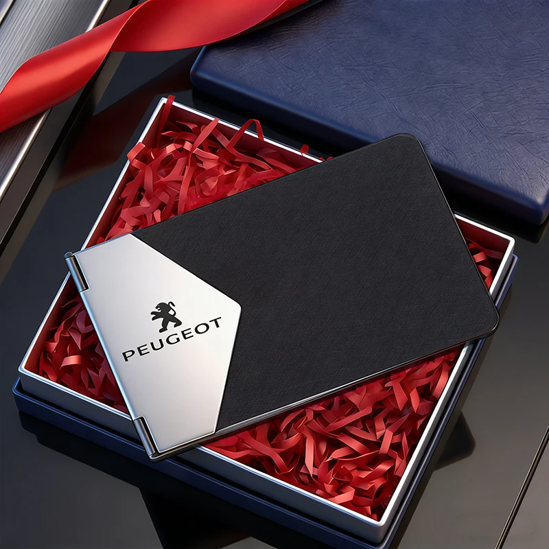 Leather Car Logo ID Document Holder Card Cover/Car keychain For Peugeot 206 307 308 3008 207 208 407 408 508 2008 5008 301 4008