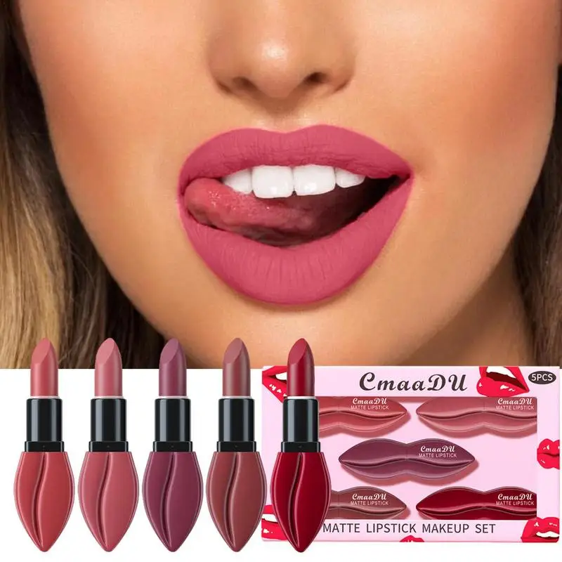 5 lucidalabbra Set cosmetico rossetti trucco velluto opaco cosmetico ad alto pigmento per la festa di nozze regalo