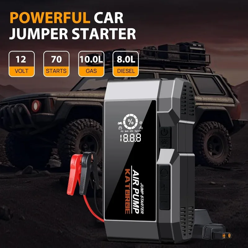 4500A 160 PSI Portable Jump Starter Battery Pack (10.0L Gas/8.0L Diesel), with QC 3.0,Large Display, 3 Modes Flashlight and