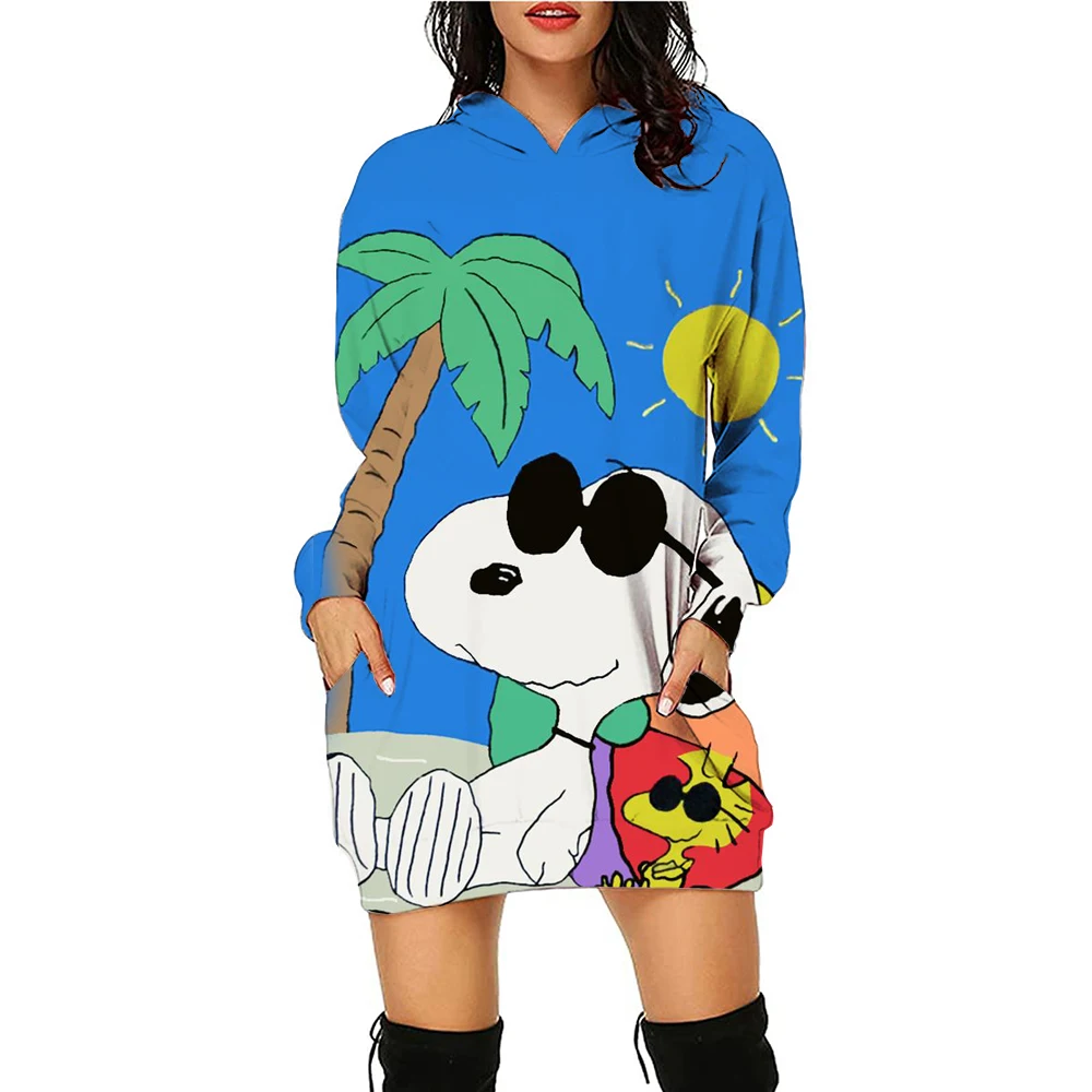 Sportswear women\'s dress pocket fashion casual Snoopy print sports skirt simple daily autumn hooded 2024 spring new item