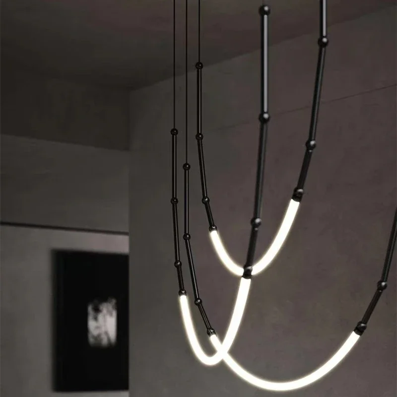 Imagem -05 - Luz Pendente para Restaurante Itália Designer Soft Chandelier Line Suspensão do Teto Iluminação Led Bar Shaped Duplex Study