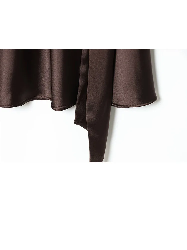 HH Women's French Scarf Decorated V-Neck Mini Dress Silk Satin Texture Light Luxury Elegant High Waist Slim Party Dress