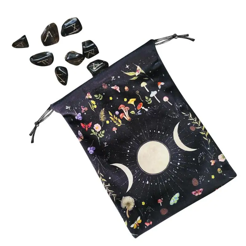 Small Jewelry Pouch LifeTree Printed Tarot Bag With Drawstring Portable Cotton Linen Drawstring Gift Bag Playing Cards Pouch