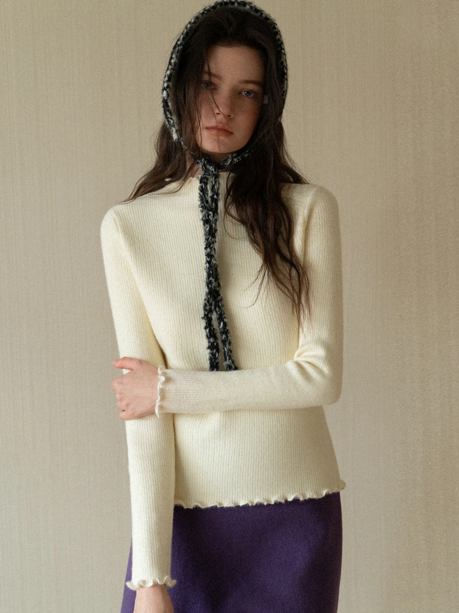 

Теплый вязаный свитер Eggka с высоким воротником, цветной, с бархатной отделкой, облегающий, для ношения под одеждой, с деревянными элементами