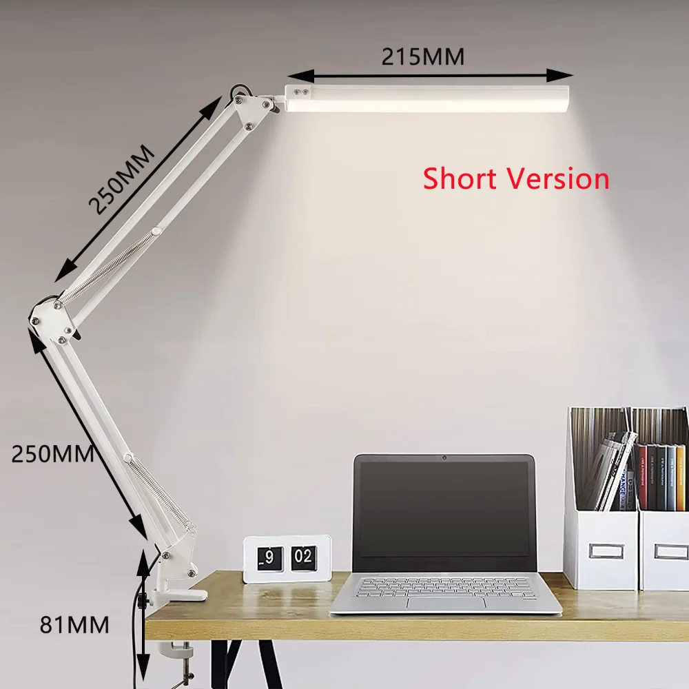 Lampa biurkowa LED z zaciskiem 10W ramię wahadłowe lampka biurkowa-dbająca o oczy ściemnialna lampka na biurko z 10 poziomem jasności, 3 tryby