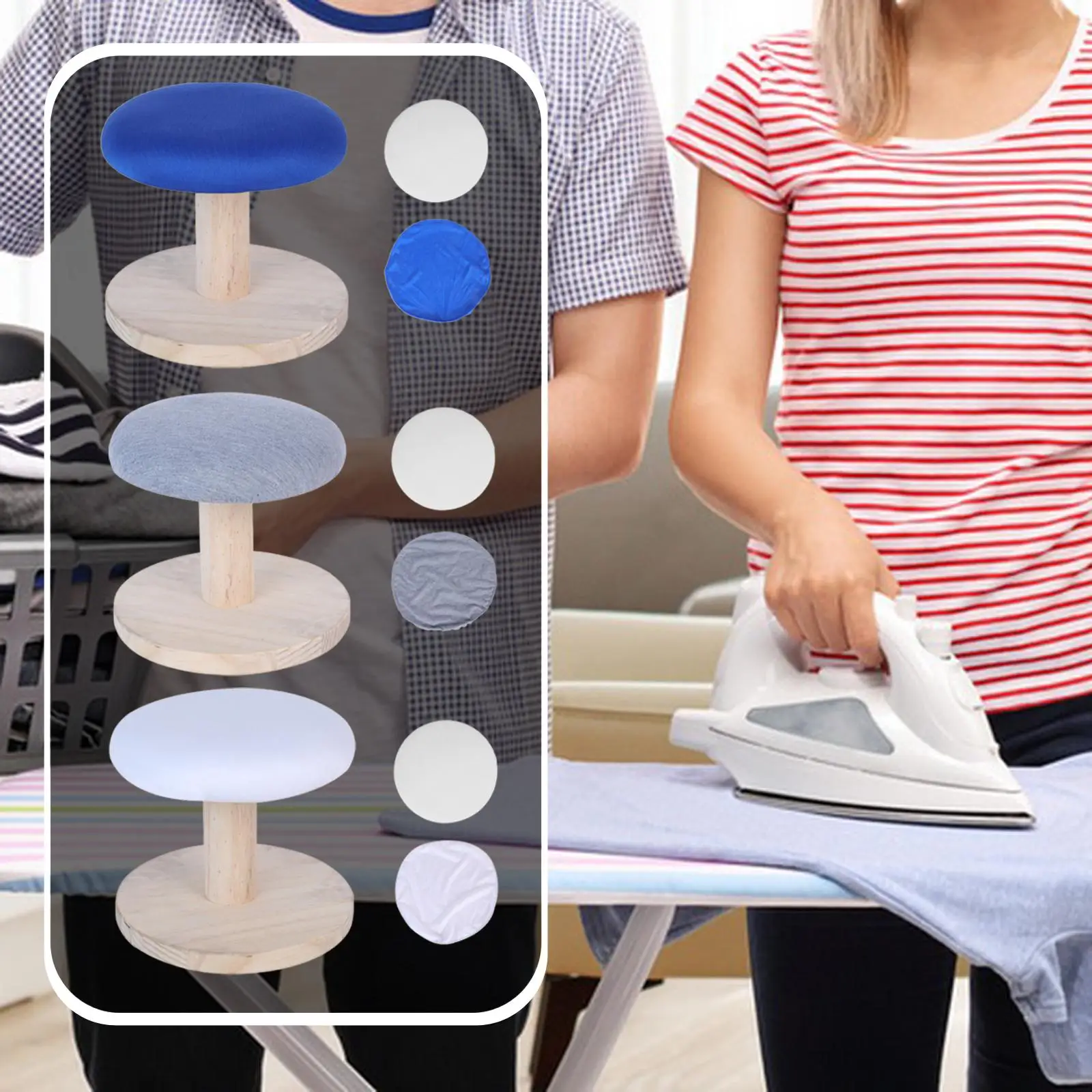 Portable Small Ironing Board Round Base Sleeve Ironing Tool Wooden Padded Tabletop Mat for Garment Details