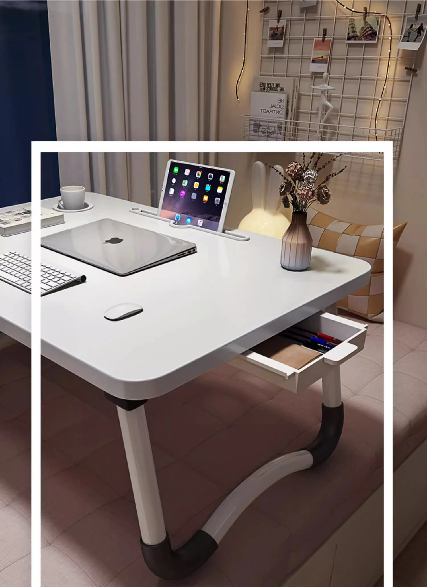 طاولة كسولة بارتفاع قابل للتعديل، حامل محمول قابل للطي لكتابة الكمبيوتر المحمول والقراءة والوجبات الخفيفة في السرير #6