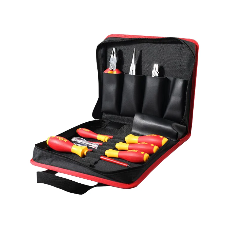 WIHA 90012C Electrician's Insulation Tool Set with Insulated Pliers Set & Screwdriver Set & Electrical Test Pen Black Tool Bag