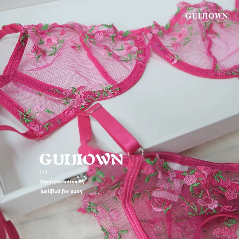 Ensemble de soutien-gorge en dentelle française pour tous les jours, Support sans fil, fleur brodée, Ultra fin, respirant, confortable, ajouré, Lingerie BANERDANNI