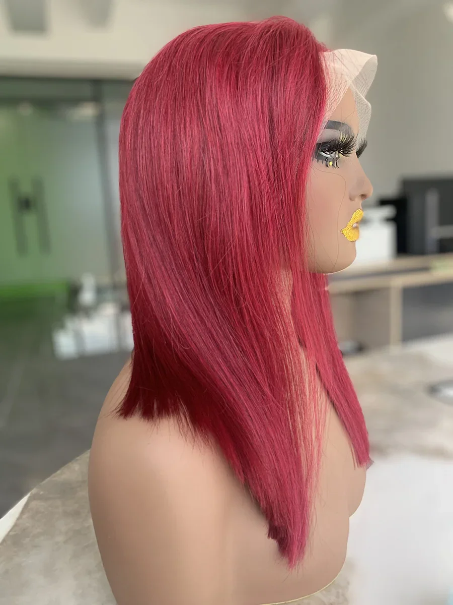 

Red Burgundy 99J Colored 250 Density Lace Frontal Wig Human Hair Vietnamese Double Drawn 13x4 Bob Wig Lace Front Human Hair Wigs
