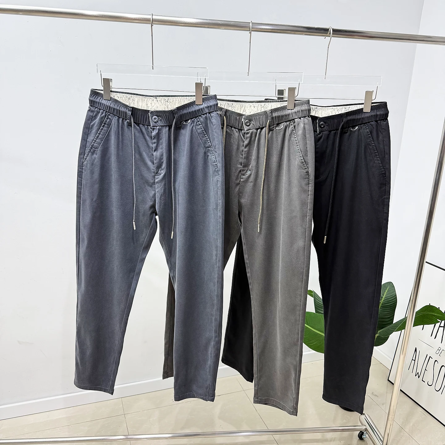 

Мужские повседневные брюки прямого кроя на весну с эластичным поясом на шнурке, универсальные, свободного кроя, из хлопка, в западном стиле
