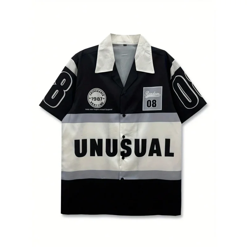 

Summer casual men's clothing, men's four-color elastic printed shirt, unique black and white letter color scheme