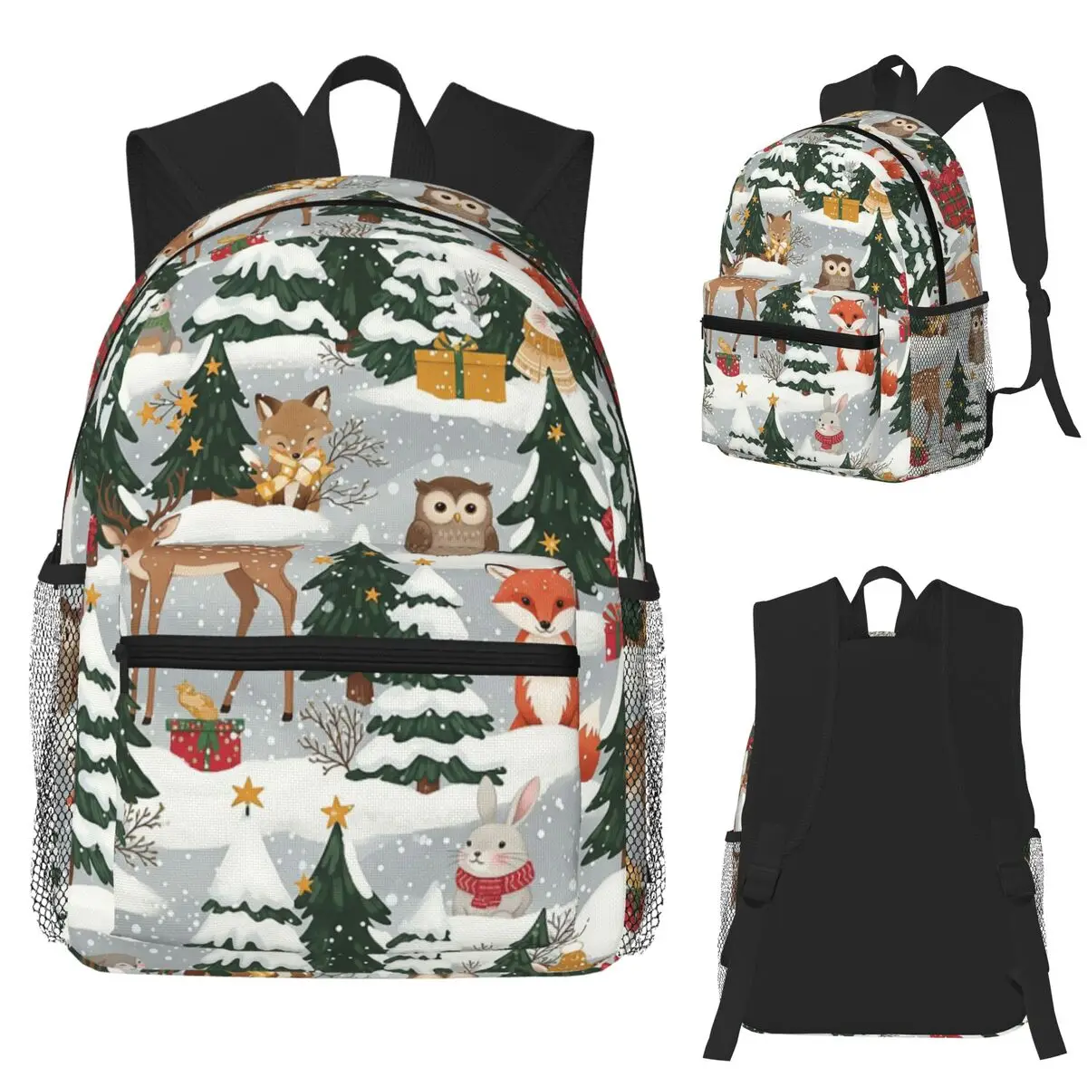 

Christmas Snow Animals In Forest Student Backpack School Bag Hiking Travel Daypack for Boys Girls Fashion Bookbag Shoulder Bags