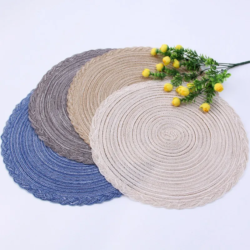 1PC Kitchen Cotton Yarn Dinner Placemat Round Ramie Woven Cup Mat Heat Insulation Plate Mat Anti-scald Non-Slip Coaster Cup Mat