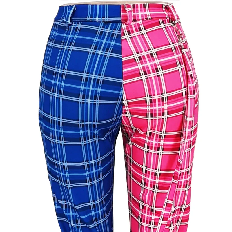 Женские повседневные брюки в клетку, костюмы на молнии для девушек, осенне-зимняя одежда, уличная одежда, спортивные рождественские Брюки с высокой талией