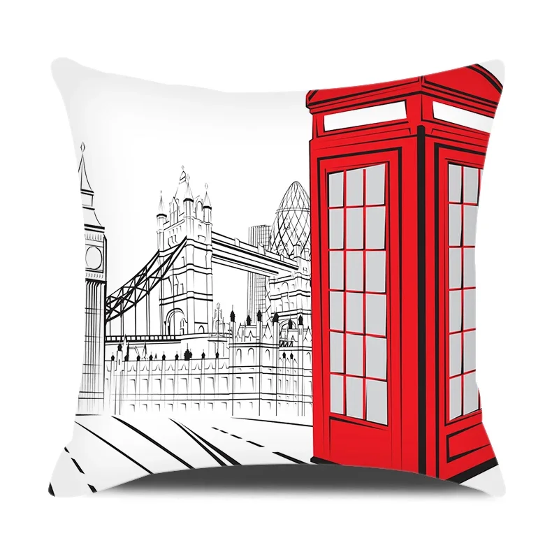 LOVE British Series Printed Cushion Cover Cute Cartoon Guard London Street Scene Pillow Cover Home Seat Decorative Pillowcase