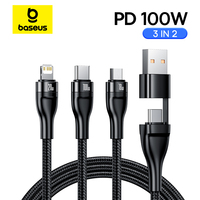 Baseus 3 in 1 USB Type C Cable for iPhone 15 14 13 12 Pro Charger Cable 100W Micro USB Type C Cable for Macbook Samsung Xiaomi