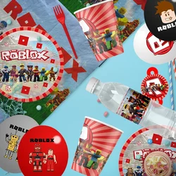 Roblox decoraciones de fiesta de cumpleaños temáticas para niños, Topper de pastel, plato de taza de cumpleaños, etiquetas de remolinos, pegatinas, suministros de decoración para niños