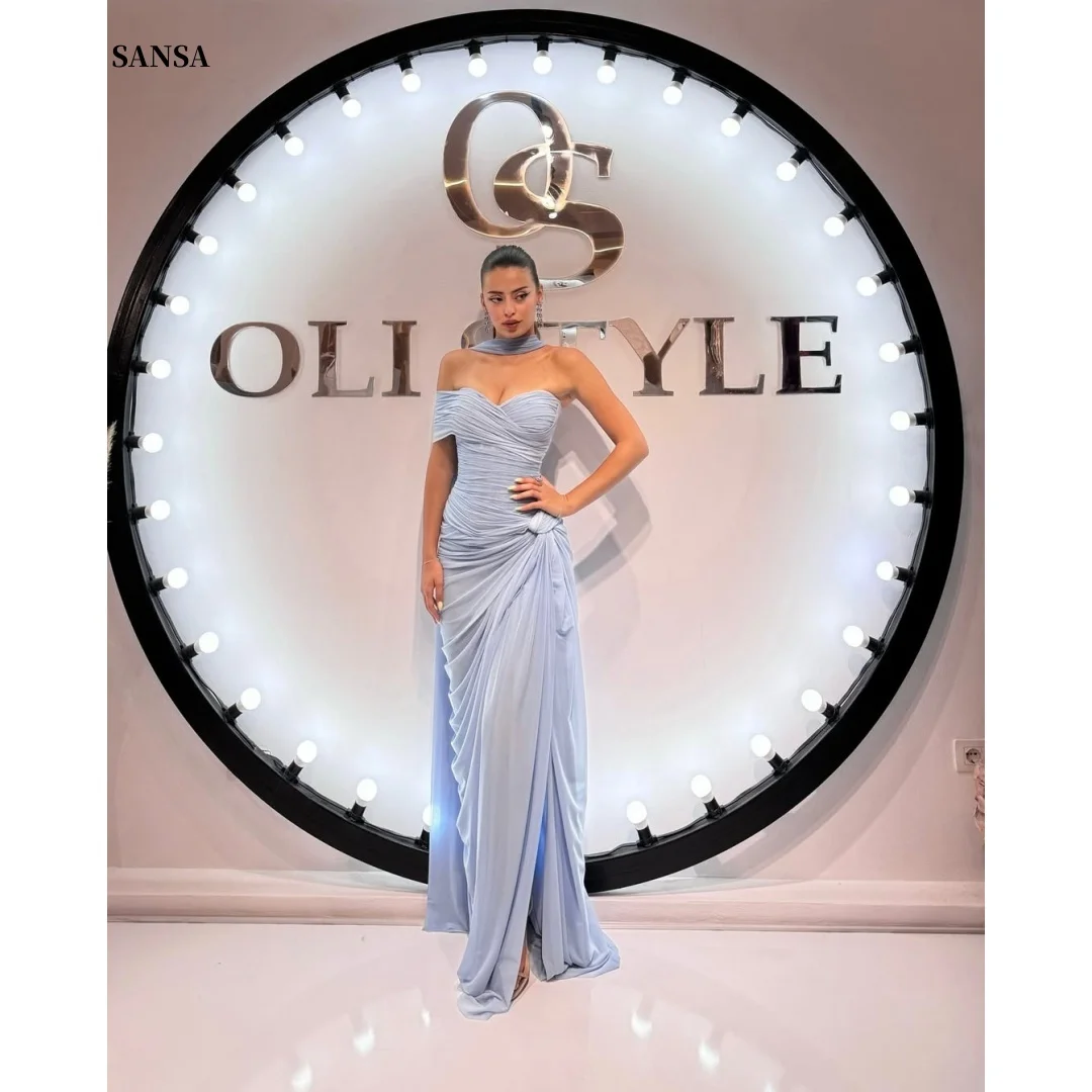 

Sansa Customized Long Silk Scarves Prom Dresses Strapless فساتين للمناسبات الخاصة A-line vestidos de festa