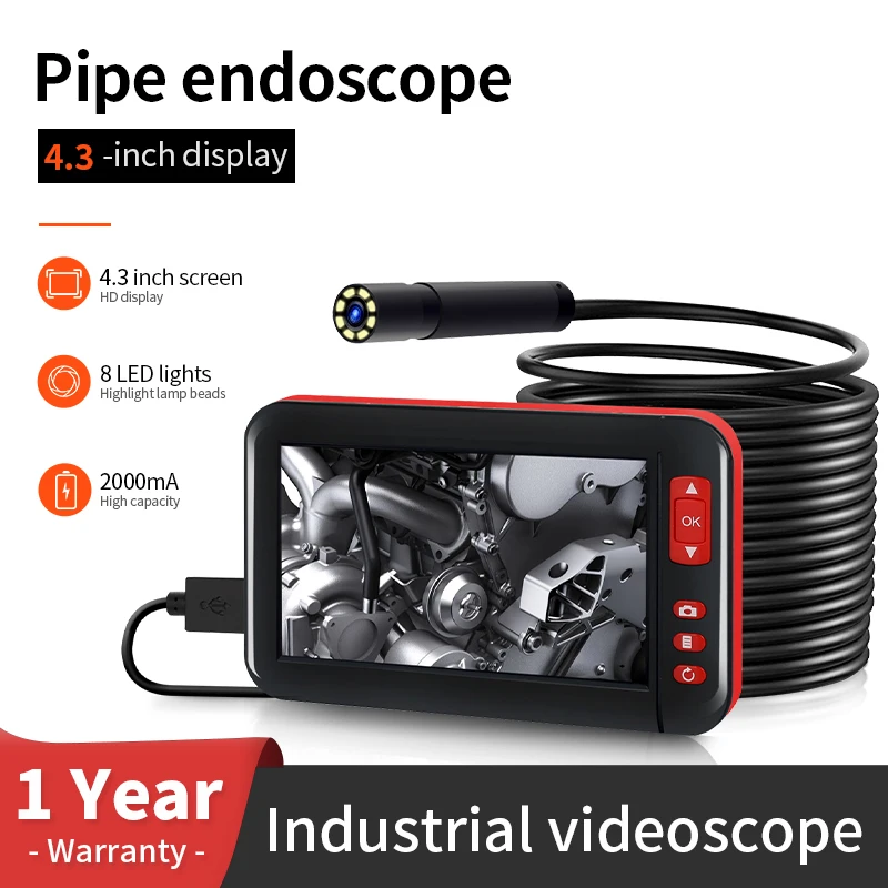 

4.3inch Industrial Endoscope Camera HD Screen IP67 Waterproof Lens Inspection Borescope for Car Engine Sewer