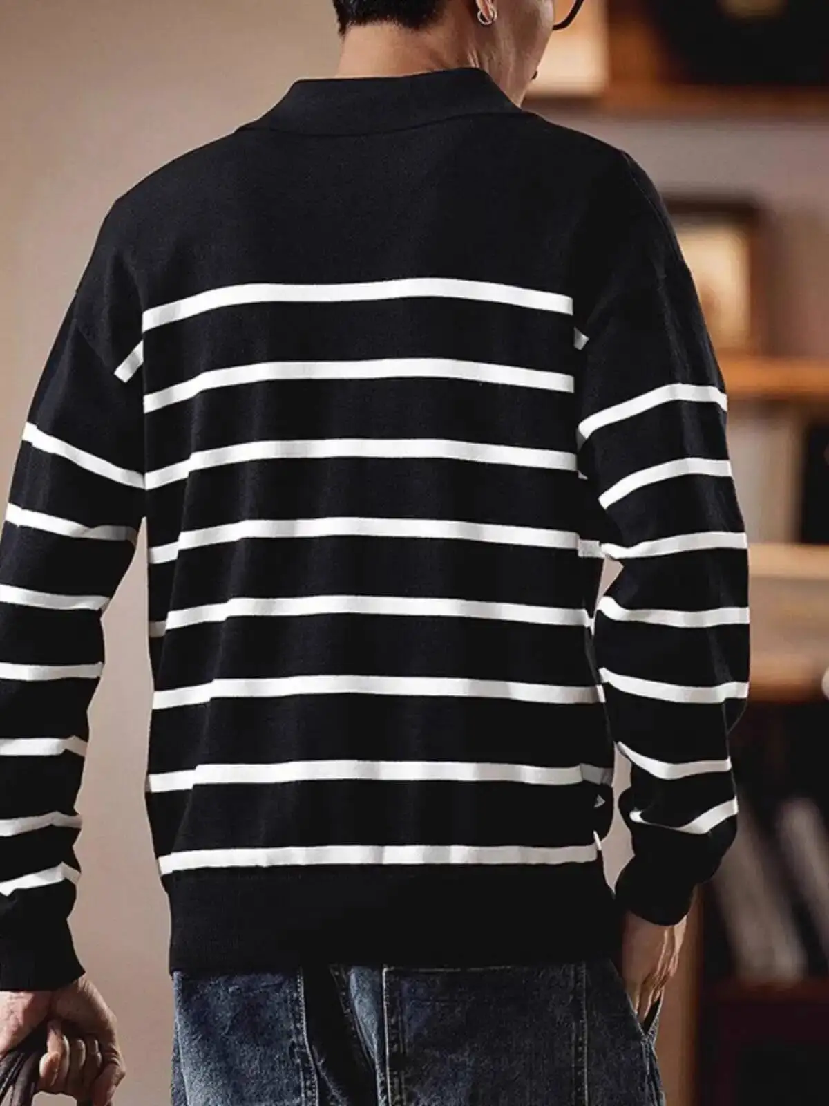 Men's Striped Sweater Retro Classic Striped Long Sleeve Sweater Autumn Winter New Fashion Knitwear Basic