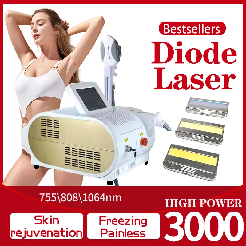 2024 New 3000W 3 Wavelength 808nm Laser Hair Removal Machine 808 Removal Machine Fine Arts Academy or Home Removal