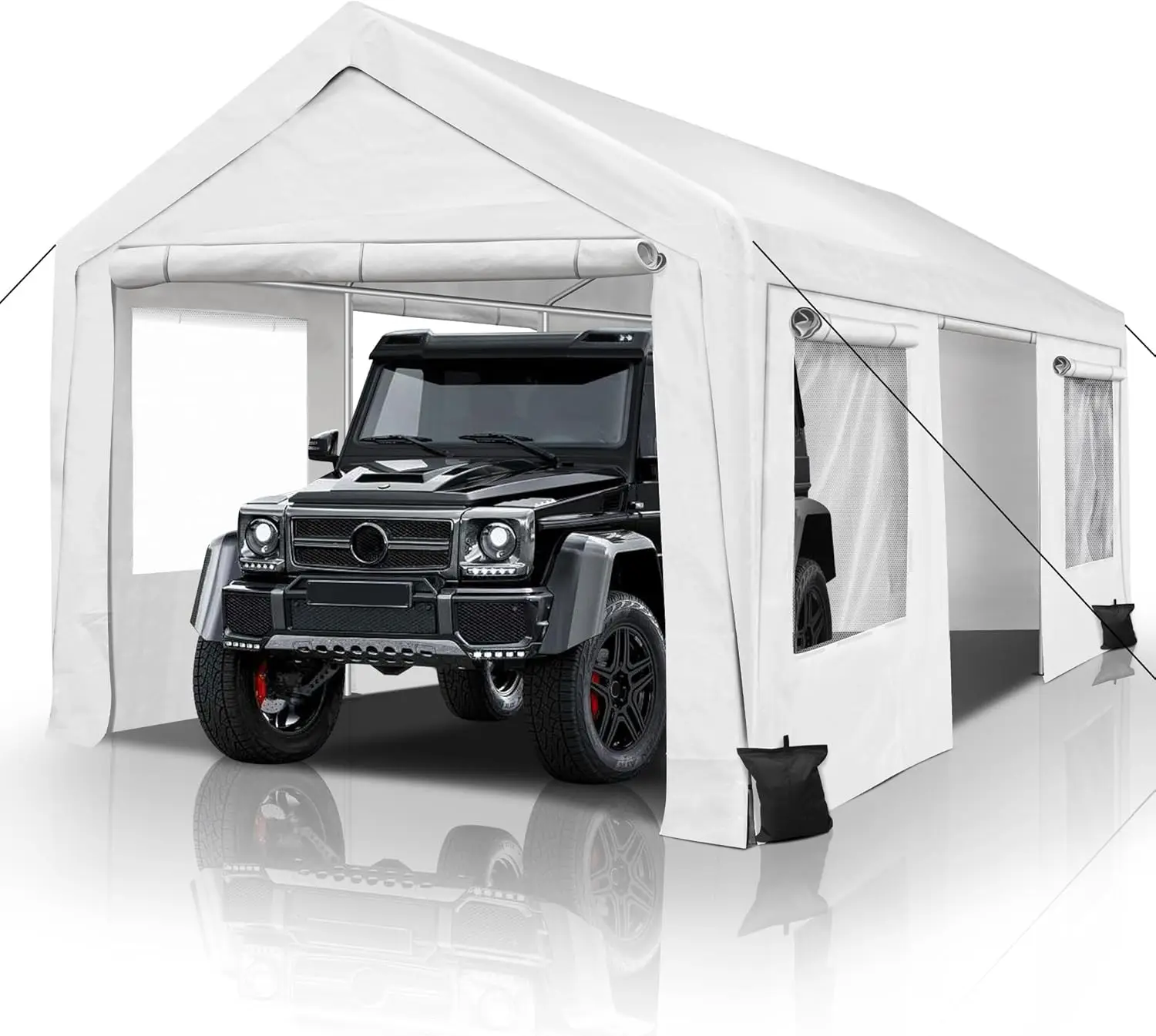 Carport 10x20ft Portable Garage Heavy Duty Car Canopy with Roll-up Ventilated Windows & Side Doors Car Port for SUV