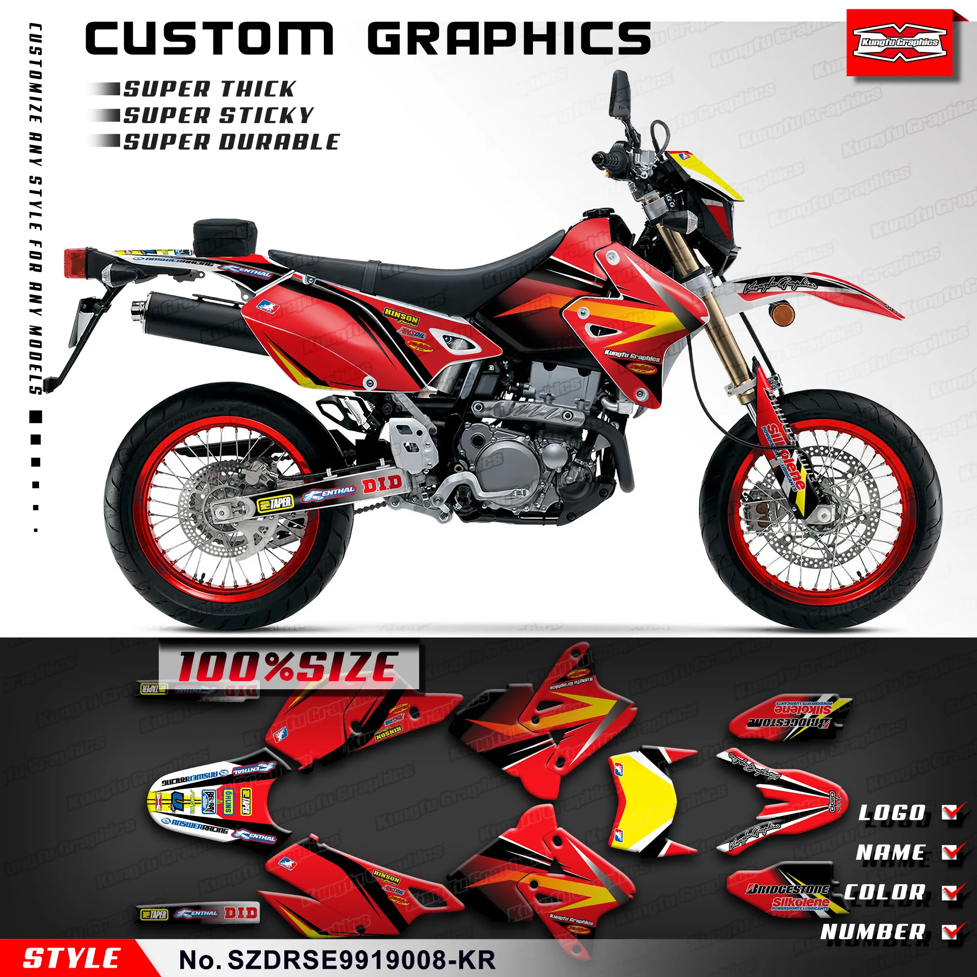 

KUNGFU GRAPHICS Adhesive Sticker Durable Vinyl for Suzuki DRZ400 SM DRZ400SM, SZDRSE9919008-KR