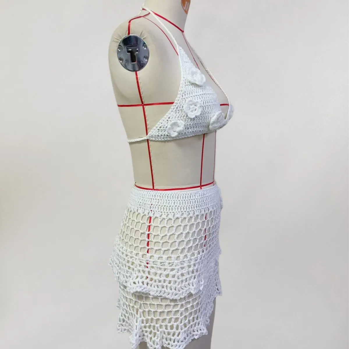 Copricostume da Spiaggia Sexy in Maglia Floreale, Bikini Trasparente a Vita Alta, Leggero per Vacanze Estive